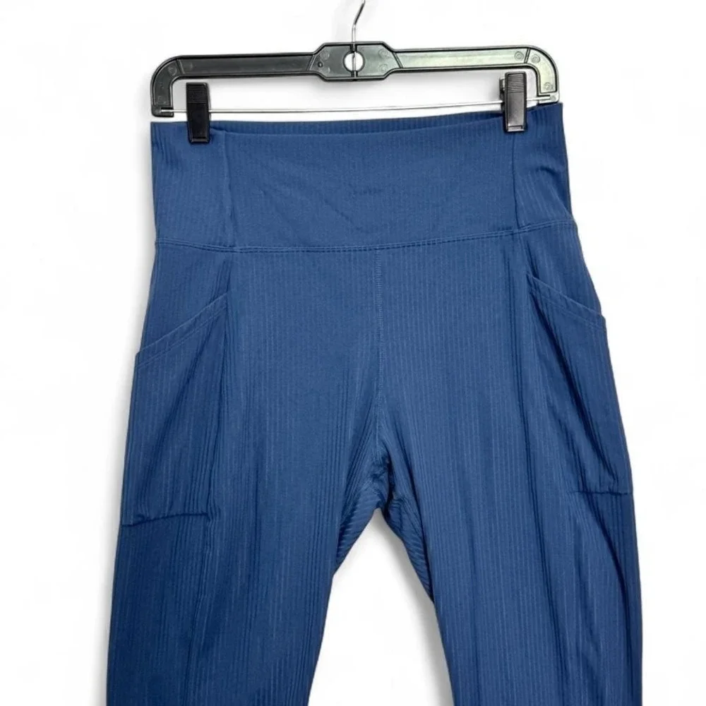 REI Co-op Ribbed Pocket Leggings Blue High Rise Active Hiking Gym Yoga Pant Sz L